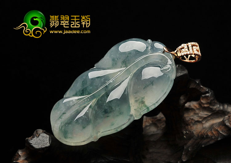 冰玻种飘花缅甸翡翠A货叶子挂件