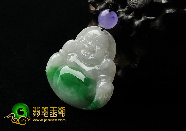 糯冰种翠色缅甸翡翠A货玉佛挂件