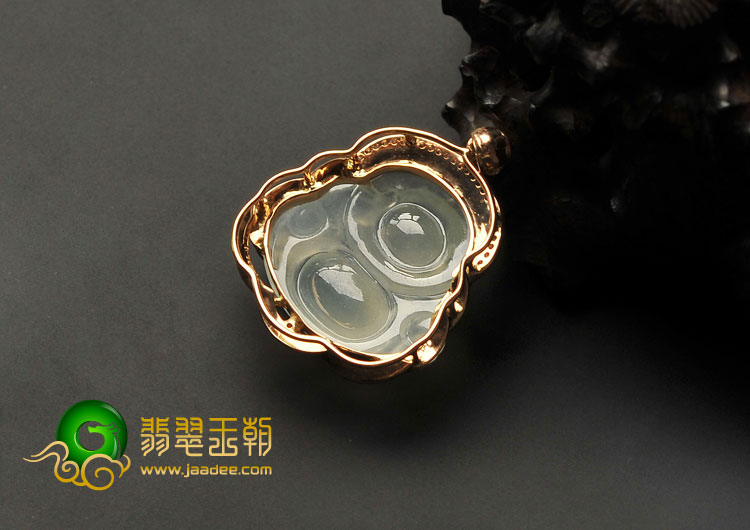 冰种晴水缅甸翡翠A货镶玫瑰金玉佛胸坠（真钻）