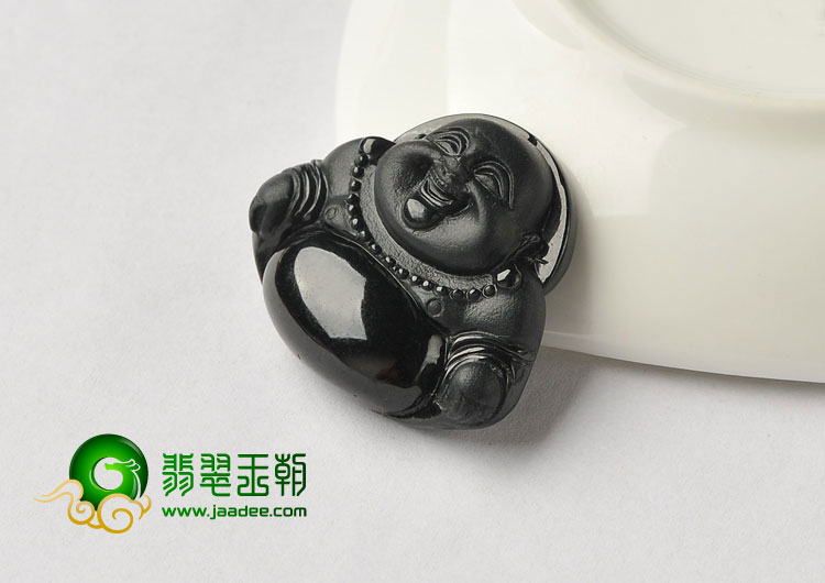 细糯种墨翠缅甸翡翠A货玉佛挂件