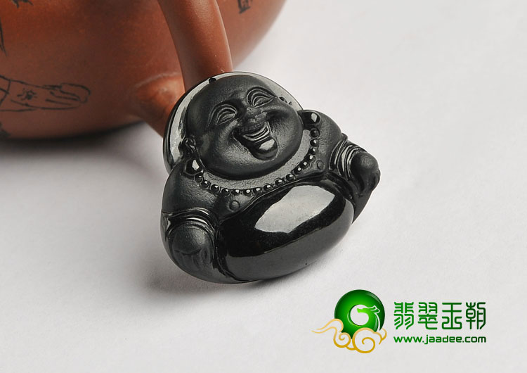 细糯种墨翠缅甸翡翠A货玉佛挂件