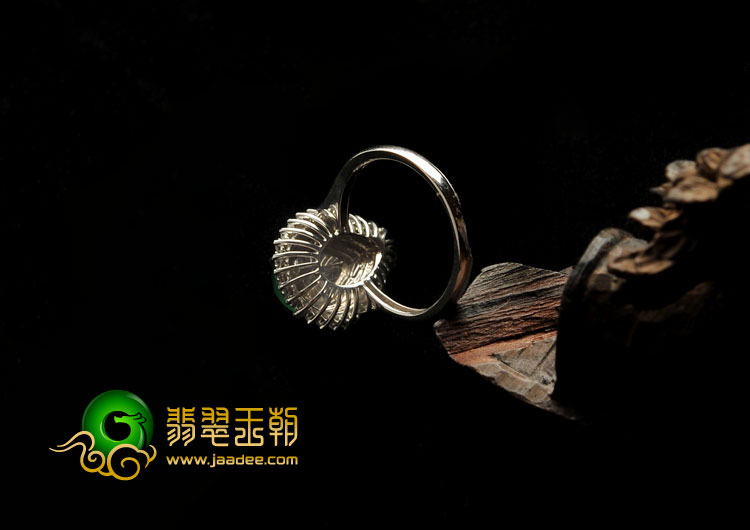 冰玻种黄秧绿缅甸翡翠A货镶白金满绿水滴戒指（真钻）