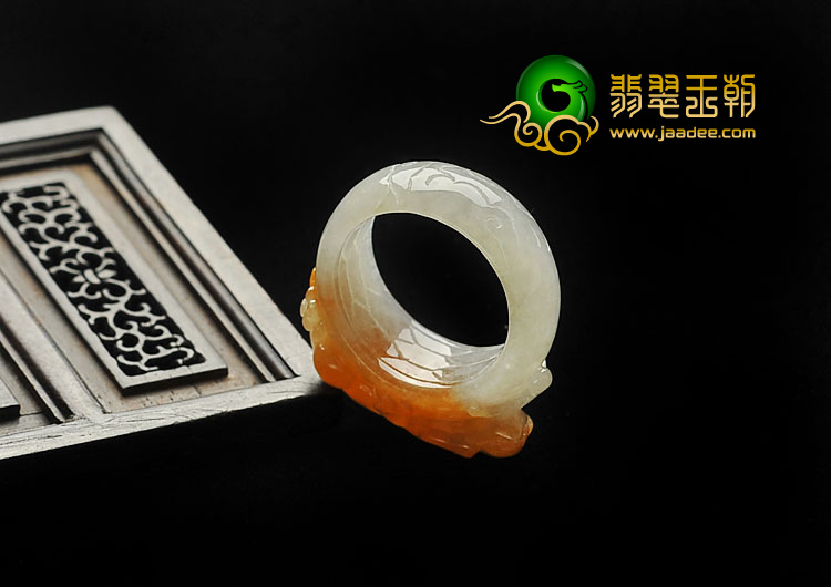 糯冰种褐黄翡缅甸翡翠A货螭龙指环