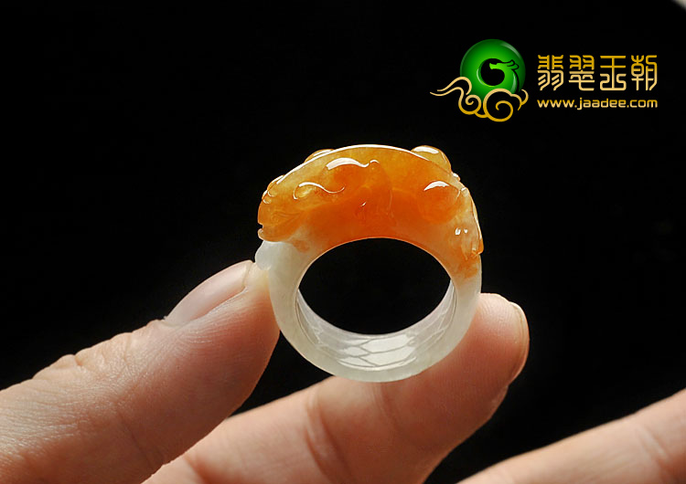 糯冰种褐黄翡缅甸翡翠A货螭龙指环