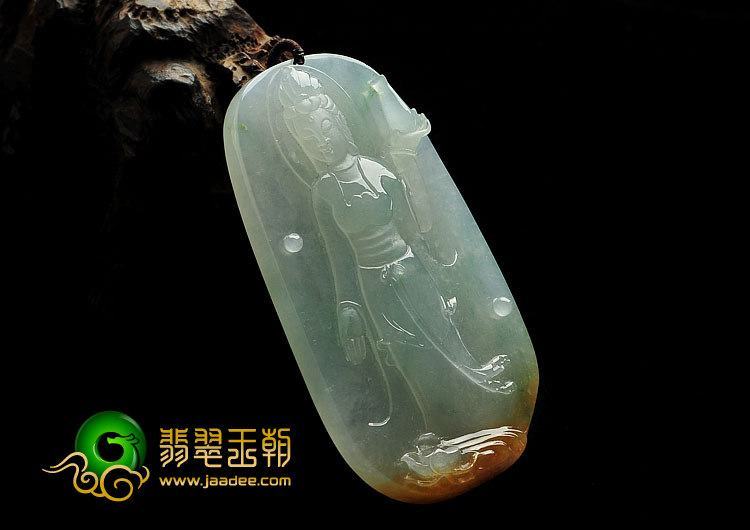 （超值推荐）冰种飘花略带褐黄翡缅甸翡翠A货站观音挂件
