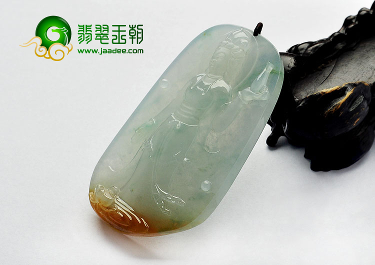 （超值推荐）冰种飘花略带褐黄翡缅甸翡翠A货站观音挂件