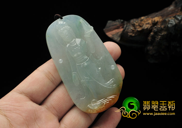 （超值推荐）冰种飘花略带褐黄翡缅甸翡翠A货站观音挂件