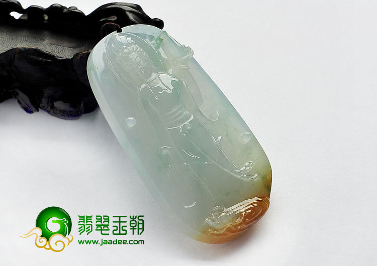 （超值推荐）冰种飘花略带褐黄翡缅甸翡翠A货站观音挂件