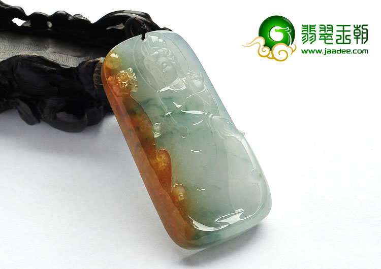冰种褐黄翡飘花缅甸翡翠A货站观音挂件