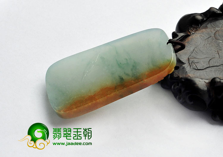 冰种褐黄翡飘花缅甸翡翠A货站观音挂件