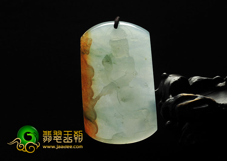 （超值推荐）冰种褐黄翡飘花缅甸翡翠A货站观音挂件