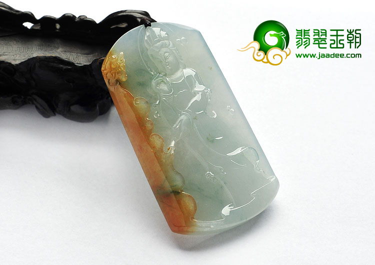 （超值推荐）冰种褐黄翡飘花缅甸翡翠A货站观音挂件