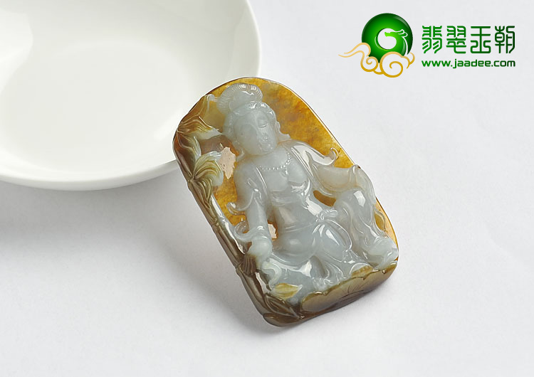 （成本清仓）糯冰种褐黄翡缅甸翡翠A货观音挂件