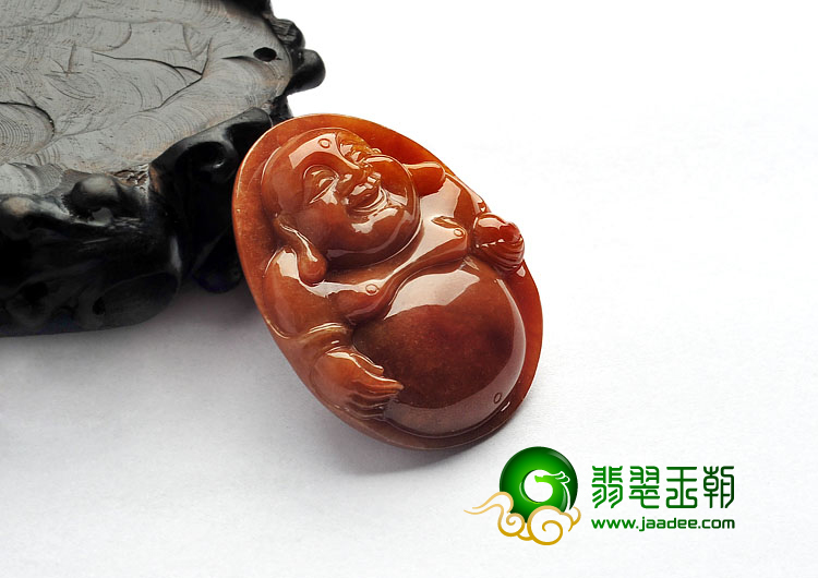 糯冰种红黄翡缅甸翡翠A货玉佛挂件