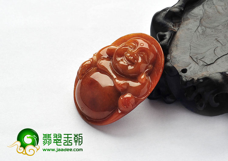 糯冰种红黄翡缅甸翡翠A货玉佛挂件