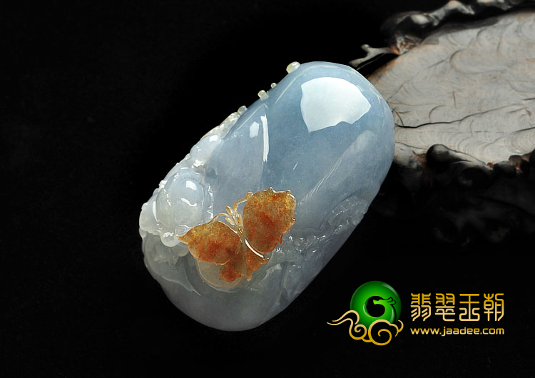 糯冰种晴水黄翡缅甸翡翠A货蝶恋花手玩件