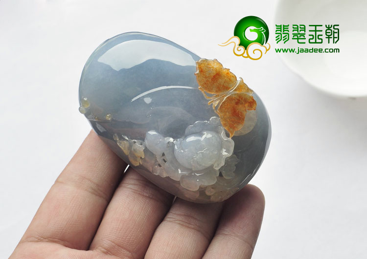 糯冰种晴水黄翡缅甸翡翠A货蝶恋花手玩件