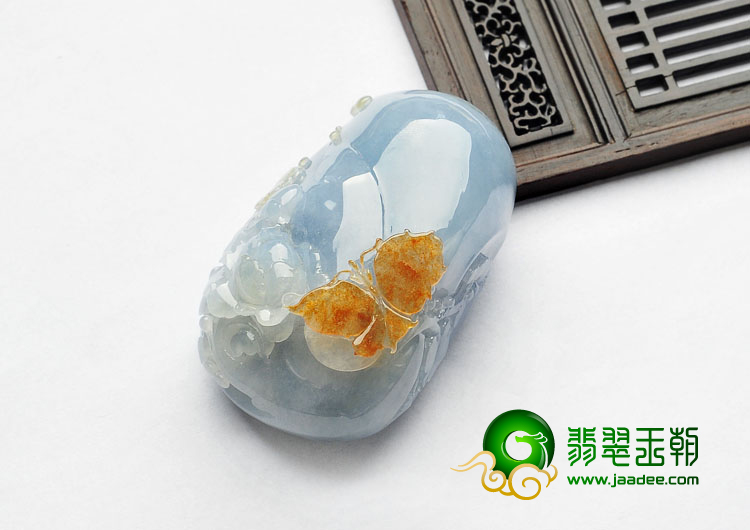 糯冰种晴水黄翡缅甸翡翠A货蝶恋花手玩件