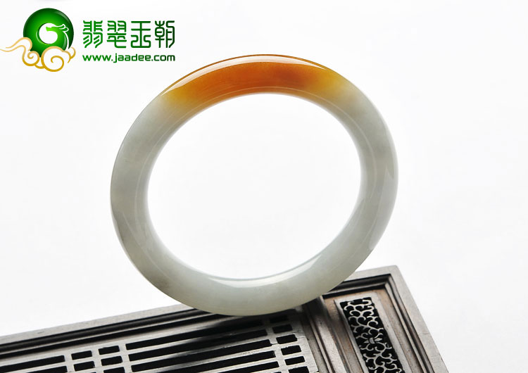 糯冰种晴水褐黄翡缅甸翡翠A货圆条手镯（59.2mm）