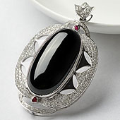 冰种墨翠缅甸翡翠A货镶白金胸坠（真钻）