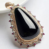 玻璃种墨翠缅甸翡翠A货镶玫瑰金胸坠（真钻）