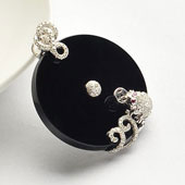 冰种墨翠缅甸翡翠A货镶白金钻石平安扣胸坠