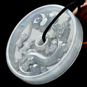 冰种晴水缅甸翡翠A货螭龙如意挂件