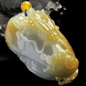 糯冰种褐黄翡缅甸翡翠A货龙行如意挂件