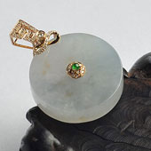 (超值推荐)冰种晴水缅甸翡翠A货镶玫瑰金平安扣胸坠（真钻）