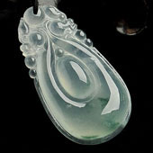 冰玻种飘花缅甸翡翠A货双龙如意挂件