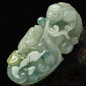 糯冰种飘花缅甸翡翠A货招财进宝挂件