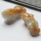糯冰种红黄翡缅甸翡翠A货貔貅挂件（一对）