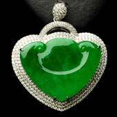 糯冰种正阳绿缅甸翡翠A货镶白金如意胸坠（真钻）