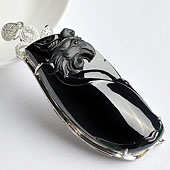 冰玻种墨翠缅甸翡翠A货镶白金凤凰头挂件（真钻）