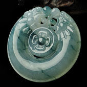 冰种飘花缅甸翡翠A货双龙如意挂件