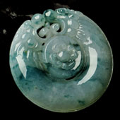 冰种飘花缅甸翡翠A货双龙如意挂件