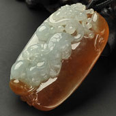 冰种褐黄翡缅甸翡翠A货事事如意挂件