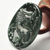 冰种油青缅甸翡翠A货龙牌挂件