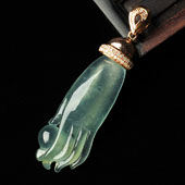 冰种飘花缅甸翡翠A货镶玫瑰金佛手胸坠（真钻）