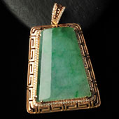 冰种飘翠缅甸翡翠A货镶玫瑰金平安牌胸坠（真钻）