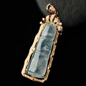 （超值推荐）冰种飘花缅甸翡翠A货镶玫瑰金节节高胸坠（真钻）