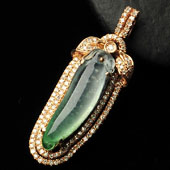 冰种绿晴水缅甸翡翠A货镶玫瑰金福瓜胸坠（真钻）