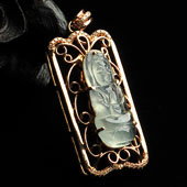 冰玻种无色缅甸翡翠A货镶玫瑰金观音胸坠（真钻）