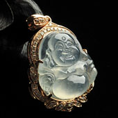 (超值推荐)冰种无色缅甸翡翠A货镶玫瑰金玉佛胸坠（真钻）