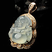 (超值推荐)冰种无色缅甸翡翠A货镶玫瑰金玉佛胸坠（真钻）