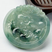 冰种飘花缅甸翡翠A货百年好合挂件