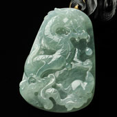 冰种晴水缅甸翡翠A货龙牌挂件