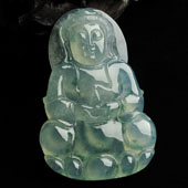 冰种飘花缅甸翡翠A货观音挂件