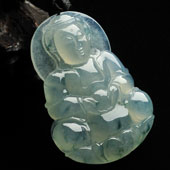 冰种飘花缅甸翡翠A货观音挂件