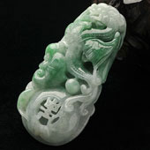 糯冰种飘翠缅甸翡翠A货龙牌挂件